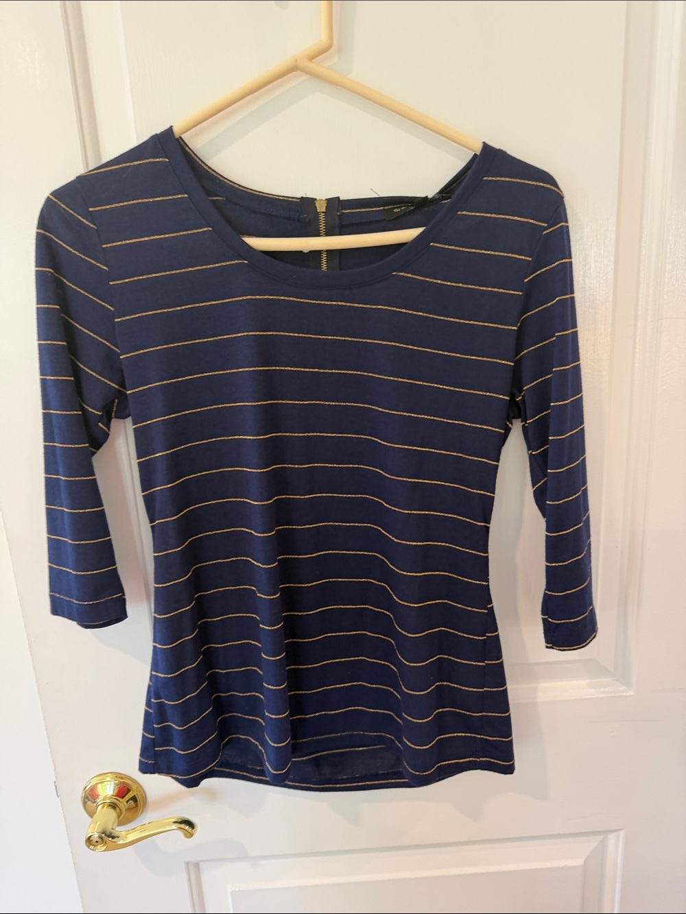 Navy Stripe 3/4 Sleeve Scoop Neck Top